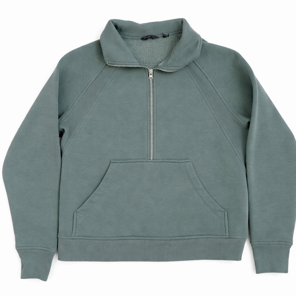 Danskin‎ Green Fleece Half-Zip Sweatshirt Women's M Thumb Holes Kangaroo Pocket